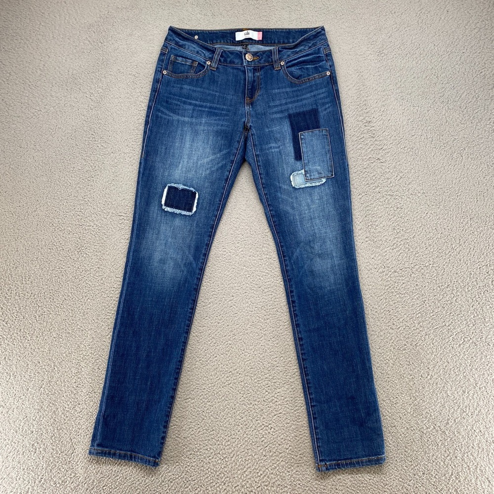 Cabi Boyfriend Jeans Womens 2 Slim Mid Rise Patches Stretchy Denim‎ Blue 5308
